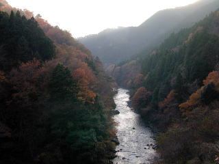 Valley water flowing into Miyagase dam lake